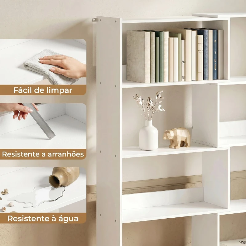 HOMCOM Estante Expansível 5 Níveis Estante para Livros Giratória 350° Largura Ajustável Convertível em L Reta ou Compacta 111,5x23,8x163,7 cm Branco