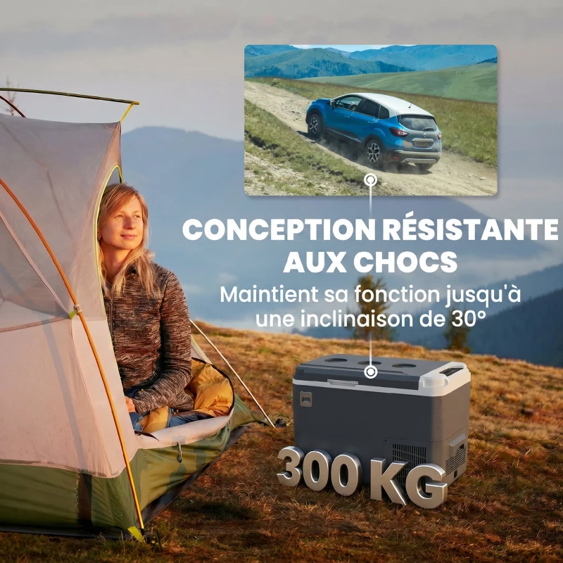 Outsunny Glacière Électrique Voiture 25L, Contrôle via Application, Modes MAX & ECO, 12V/240V, -20 à 20 °C, 58x33x38,3cm, Gris