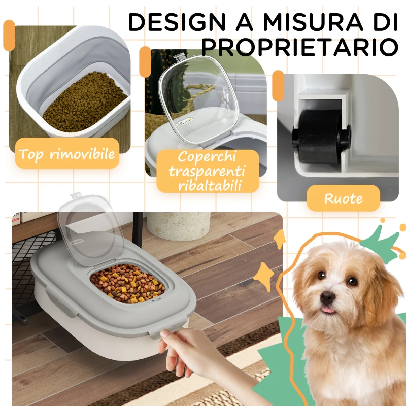 PawHut Porta Crocchette Cani Capacità 5-25L con Chiusura Ermetica e Box Deumidificante, in PP e TPE, 44x32x37 cm, Grigio