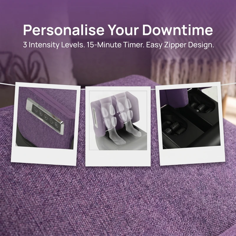 HOMCOM 2 in 1 Foot and Calf Massager with Heat, Air Compression, Timer, 3 Modes & Intensities, Purple and Black