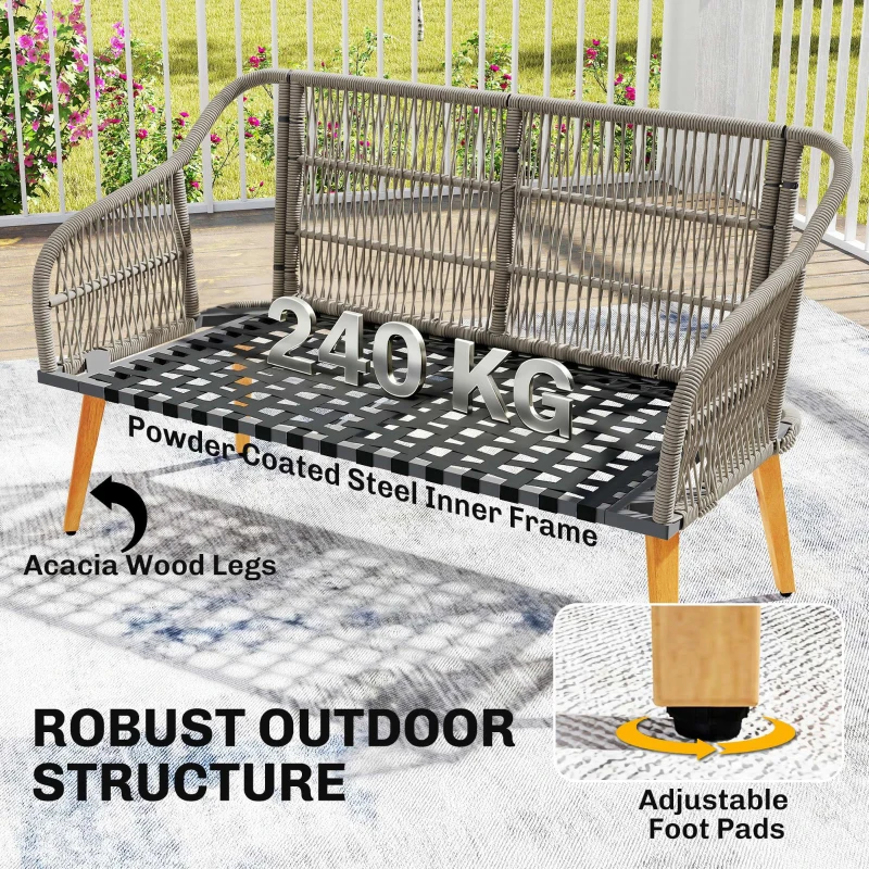Outsunny 4 Piece Rattan Garden Furniture Set with Loveseat, Armchairs, Wood Table, Wicker Patio Conversation Set, Cream White