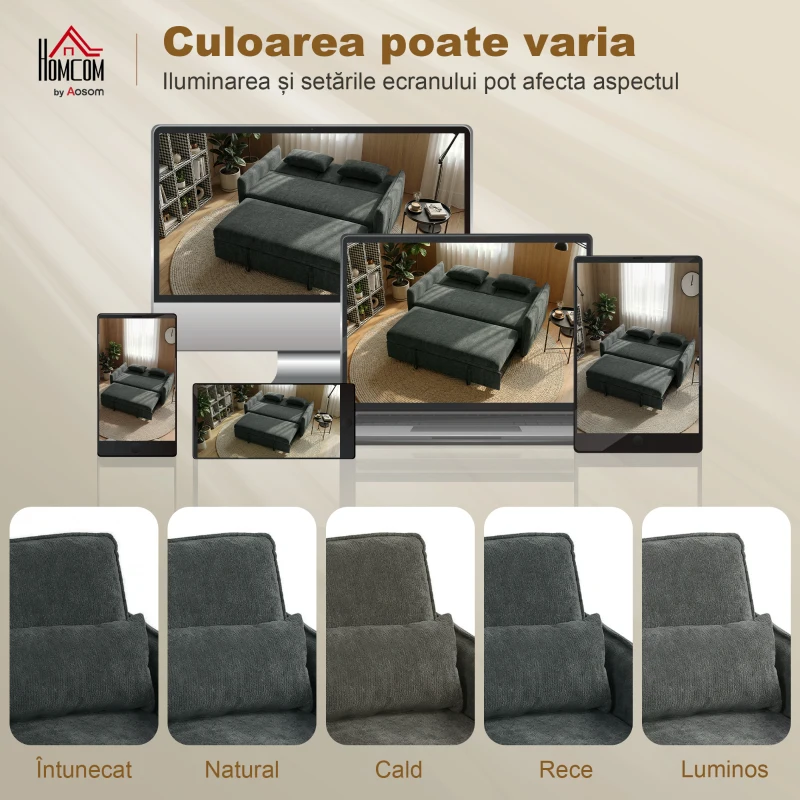 HOMCOM Canapea mică extensibilă cu saltea integrată