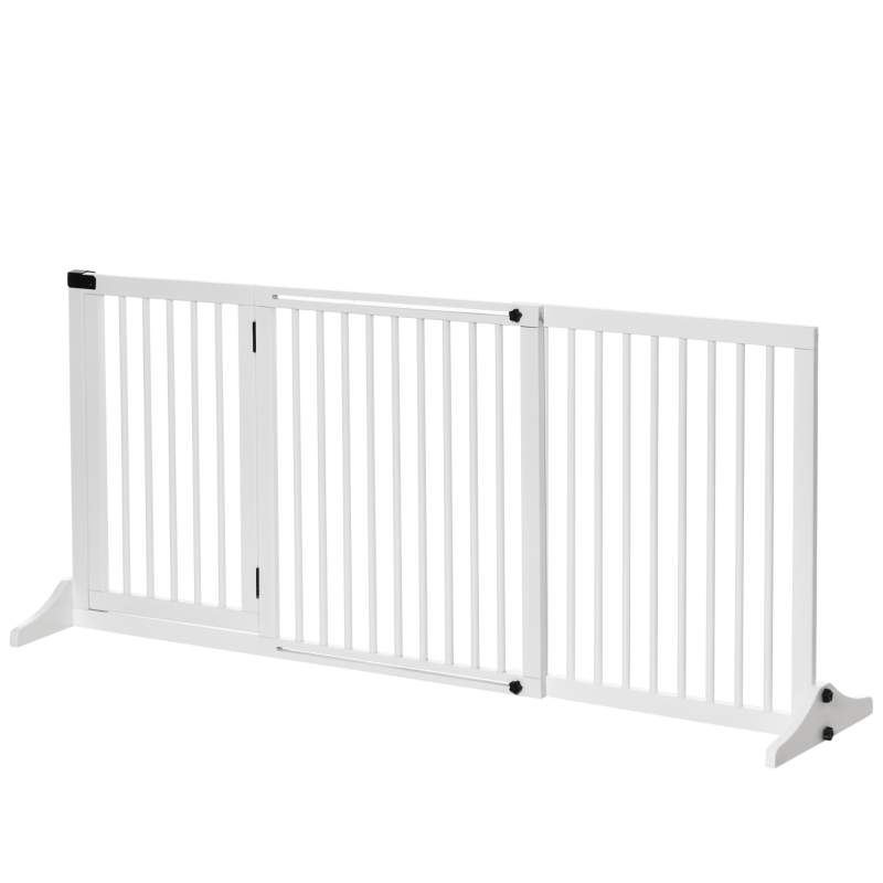 PawHut Wooden Dog Gate, Dog Fence Indoor, Freestanding Dog Barrier, Adjustable Lockable Fence with 3 Panels, 71H x 113-166W cm, White