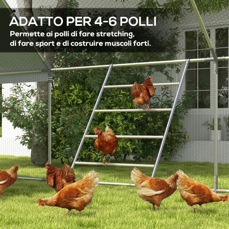 PawHut Trespolo per Galline a 4 Livelli per 4-6 Polli in Legno e Acciaio Zincato, Colore Legno