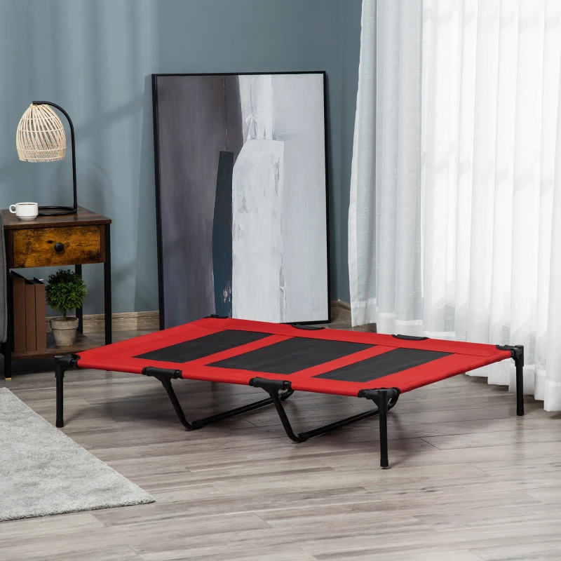 PawHut Lit sur pieds XXL pour chien chat lit de camp animal 122L x 92l x 23H cm rouge
