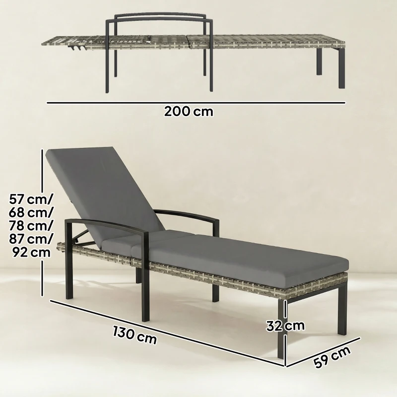 Outsunny 2er Set Sonnenliege Polyrattan Gartenliege mit 5-Fach verstellbar Rückenlehne Auflage bis 120kg Hellgrau
