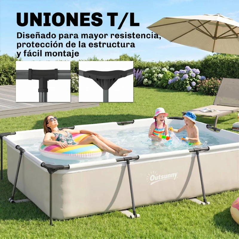 Outsunny Piscina Desmontable Tubular 316x238x66,5 cm 3700 L con Marco Metálico Parche de Reparación sin Depuradora Gris