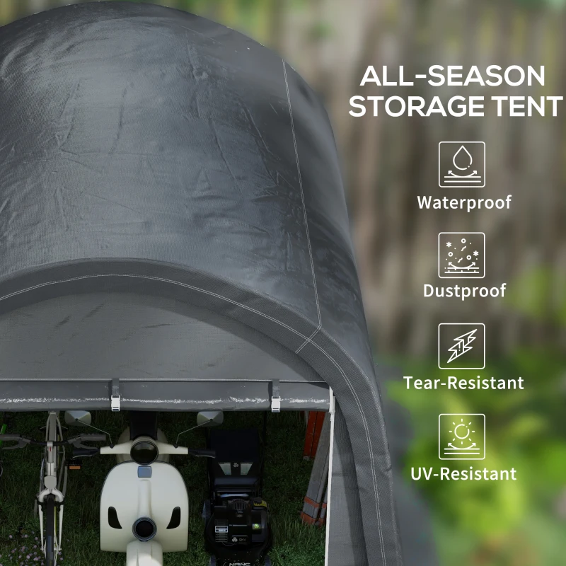 Outsunny 3 x 3(m) Garden Storage Tent, Heavy Duty Outdoor Shed with 2 Doors, Waterproof Portable Shed Storage Shelter with Galvanised Steel Frame for Bike, Motorcycle, Garden Tools, Grey