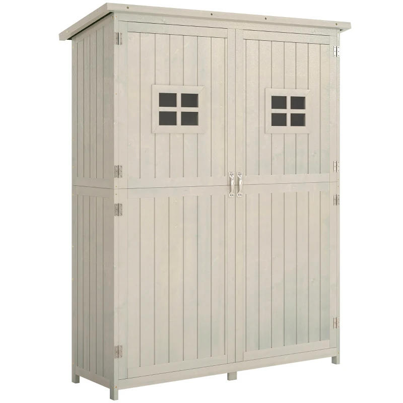 Outsunny Abri de Jardin en bois Armoire de Jardin dim. 127,5L x 50l x 164H cm 2 étagères 2 Portes 2 fenêtres Toit bitumé étanche Bois Massif Sapin pré-huilé Gris(m-11)