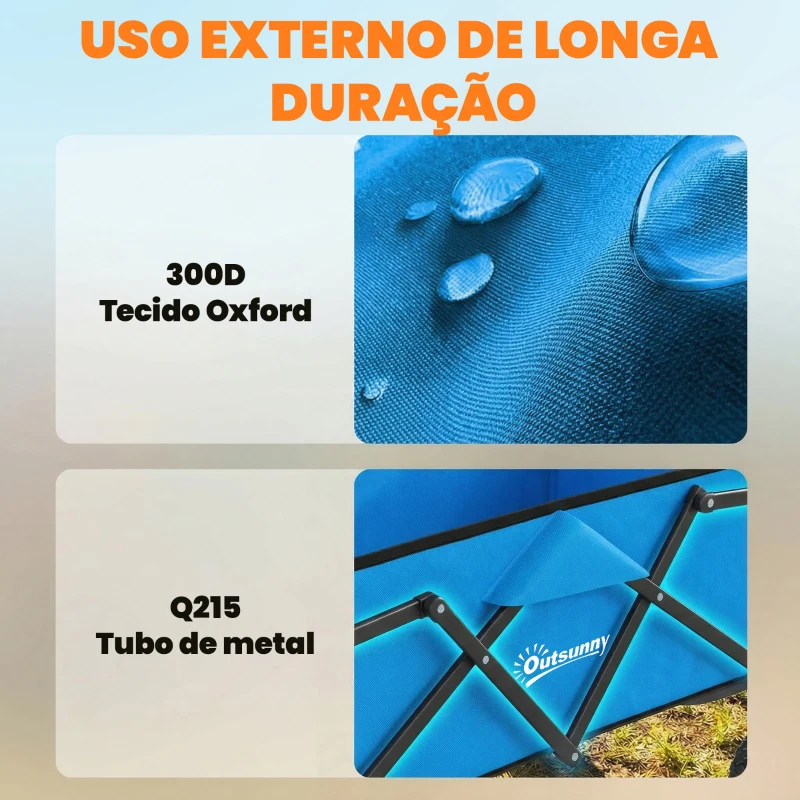 Outsunny Carrinho de Jardim Dobrável com Rodas Bloqueáveis Cabo Ajustável Porta-Copos Carga 80 kg para Camping 85x50x99 cm Azul