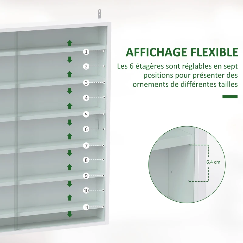 HOMCOM Vitrine pour collection vitrine murale 80 x 9,5 x 83 cm 6 étagères réglables en hauteur 2 portes coulissantes en verre