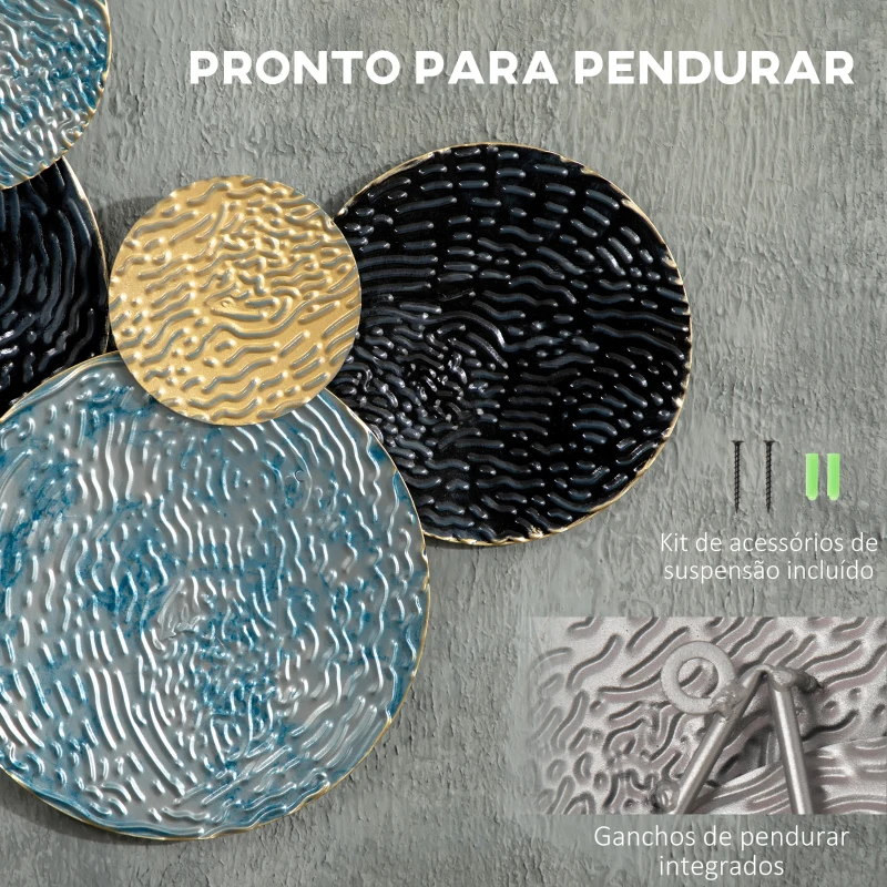 HOMCOM Arte Metálica de Parede 3D Adornos Modernos Redondos para Pendurar Decoração para Sala Quarto 21x53 cm Multicolor