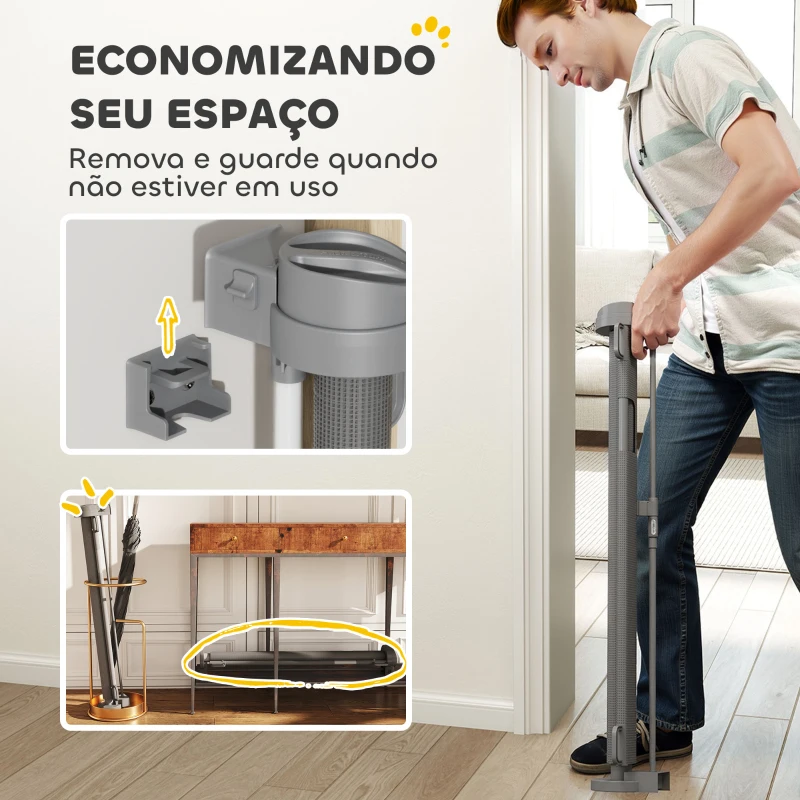 PawHut Barreira de Segurança para Cães Retrátil 0-136 cm  para Cães Pequenos com Botão de Fecho Cinzento