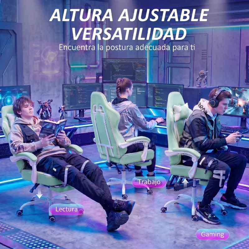 HOMCOM Silla Gamer con Lumbar Masaje Vibración Reclinable 155° Altura Ajustable Reposacabezas y Reposapiés Retráctil Azul