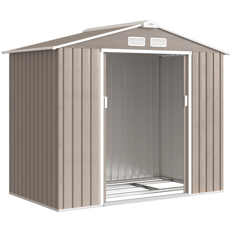 Outsunny Abri de Jardin 2,77 m² - Remise pour Outils avec Fondation - cabanon Porte verrouillable - tôle d'acier marron clair