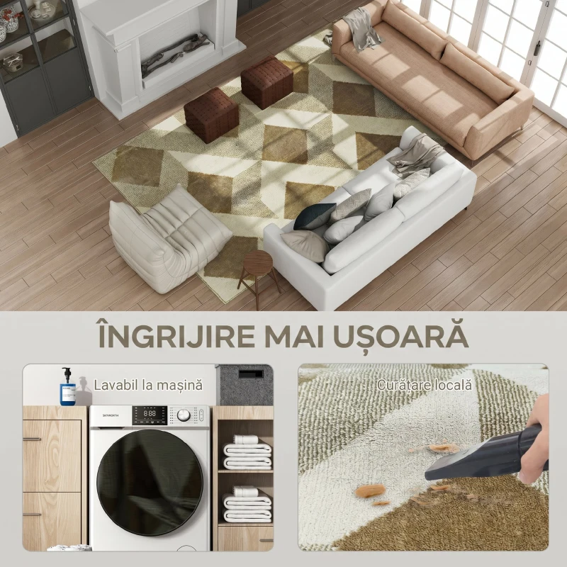 HOMCOM Covor Modern pentru Living și Sufragerie, Hipoalergenic și Lavabil cu Efect 3D, 230x160 cm, Galben