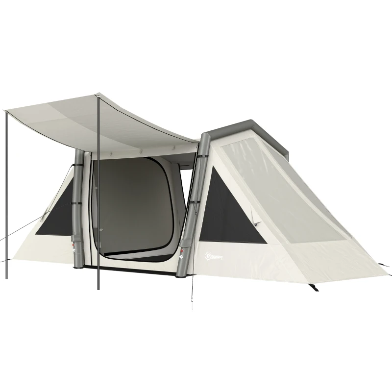 Outsunny Aufblasbares Zelt 4 Personen Schneller Aufbau Outdoor Zelt für Camping mit 2 Schlafzimmern Vorraum Fenster