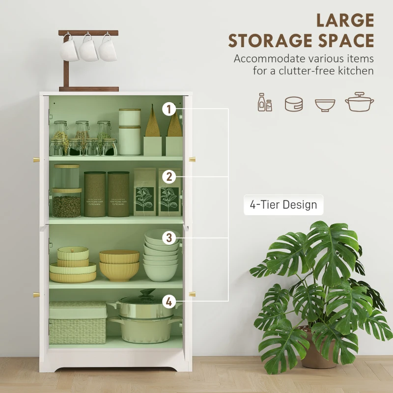 HOMCOM Credenza Cucina in Legno con 2 Armadietti, 4 Ante, 2 Ripiani Regolabili, per Sala da Pranzo, Soggiorno, Bianco
