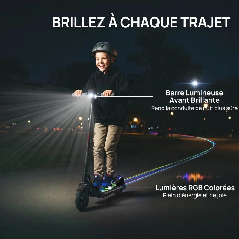 SPORTNOW Trottinette électrique enfants 6-14 ans, écran LED, lumières RGB, pneus 6,5'', vitesse 10 km/h, démarrage au kick, noir