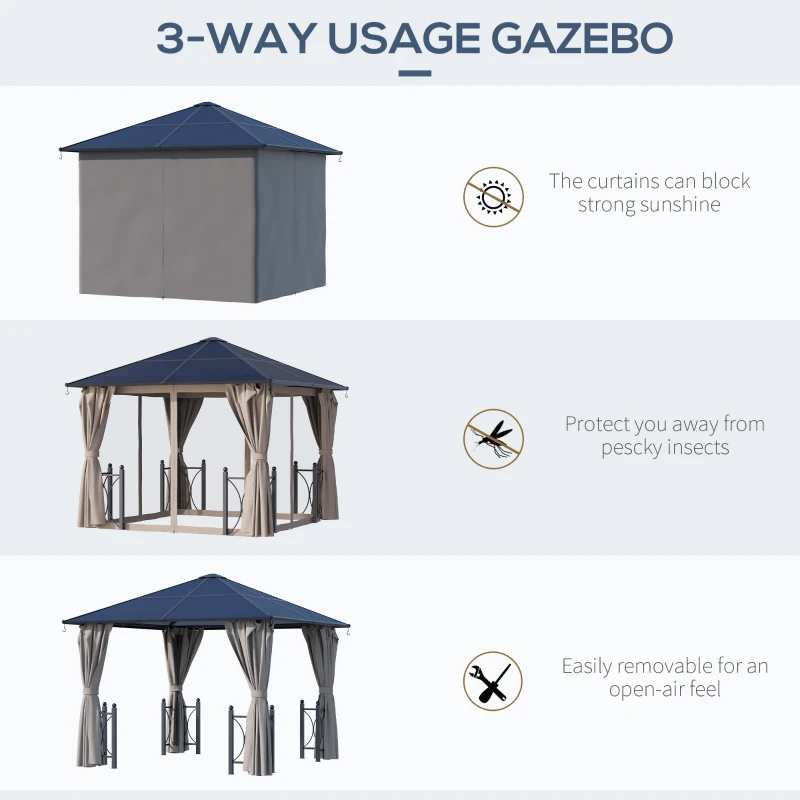 Outsunny 3 x 3(m) Hardtop Gazebo Canopy with Polycarbonate Roof, Alloy Aluminium Frame, Black