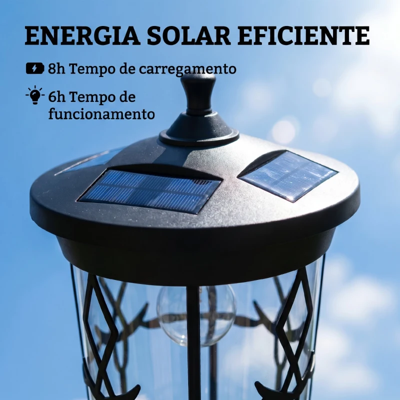 Outsunny Candeeiro Solar Exterior de Jardim com Vaso 2 Modos de Brilho 100/50 lm IP44 Acendimento/Desligamento Automático Preto