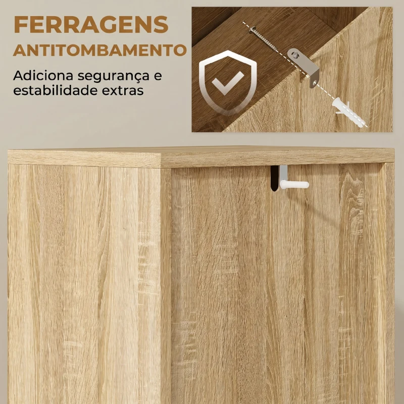 HOMCOM Armário de Casa de Banho Estreito Móvel Auxiliar de Casa de Banho com Porta de Ripas 3 Prateleiras 34x23x84 cm Madeira
