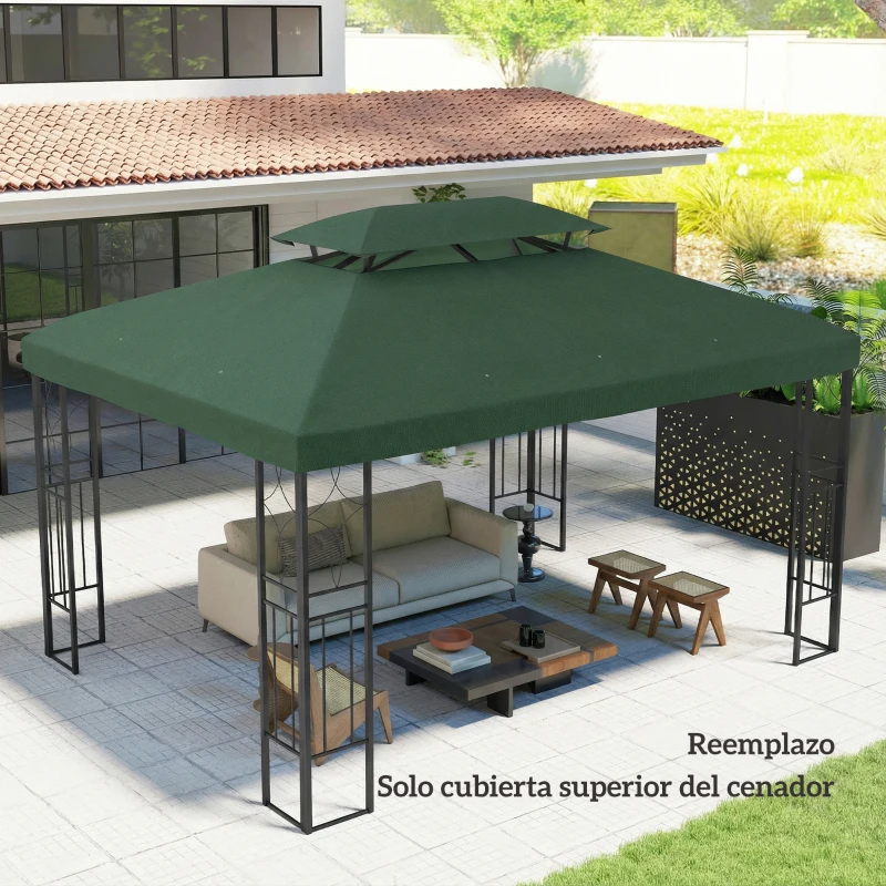 Outsunny Toldo de Recambio 4x3 m con Techo Doble Orificios de Drenaje y Protección UV Solo Toldo NO Incluye Marco Verde