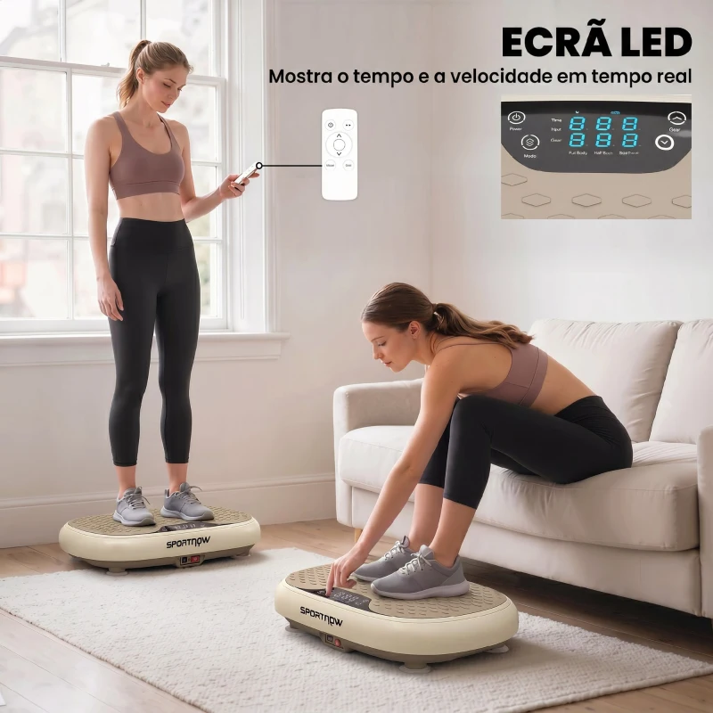 SPORTNOW Plataforma Vibratória com 20 Níveis de Velocidade 3 Programas Ecrã LED Controlo Remoto  46x33x13,5 cm Bege