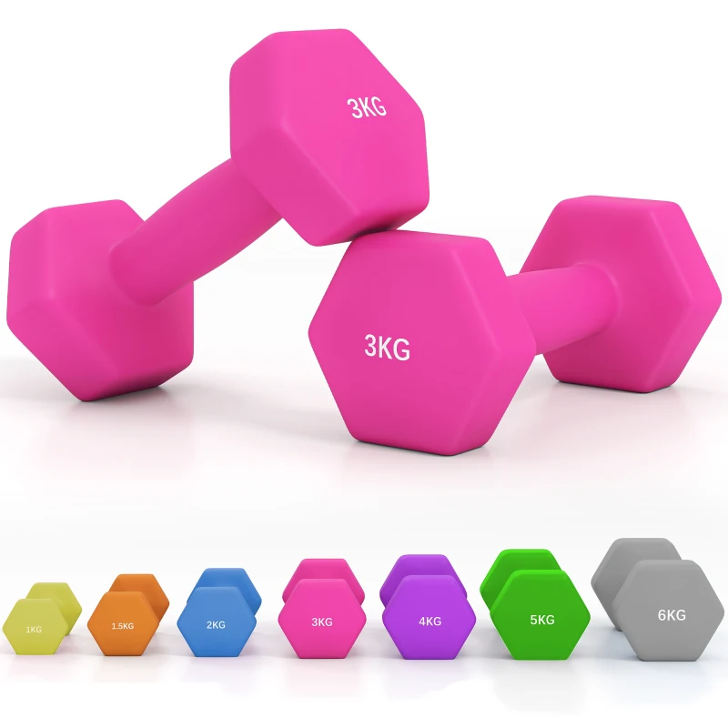 SPORTNOW 2 x 3kg Hexagonal Dumbbells Weights Set with Non-Slip Grip for Home Gym Workout, Pink