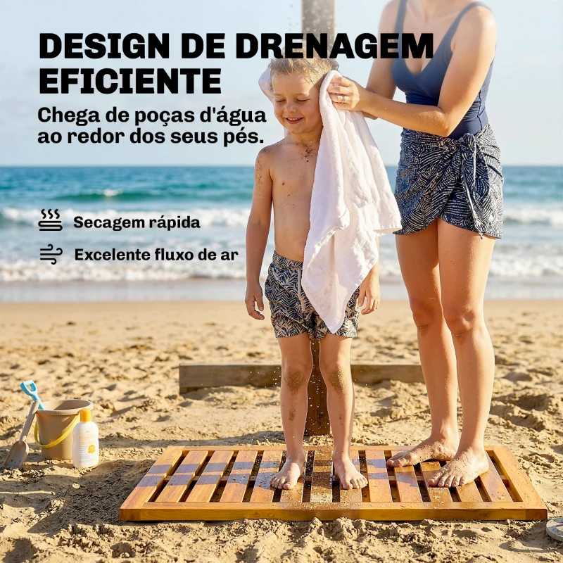 Outsunny Tapete de Banho em Madera de Acacia 91x51 cm Tapete de Duche  Antideslizante com Ripas para Drenagem Madeira