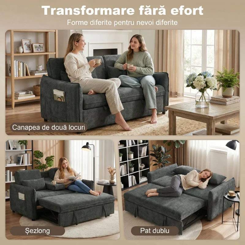 HOMCOM Canapea mică extensibilă cu saltea integrată