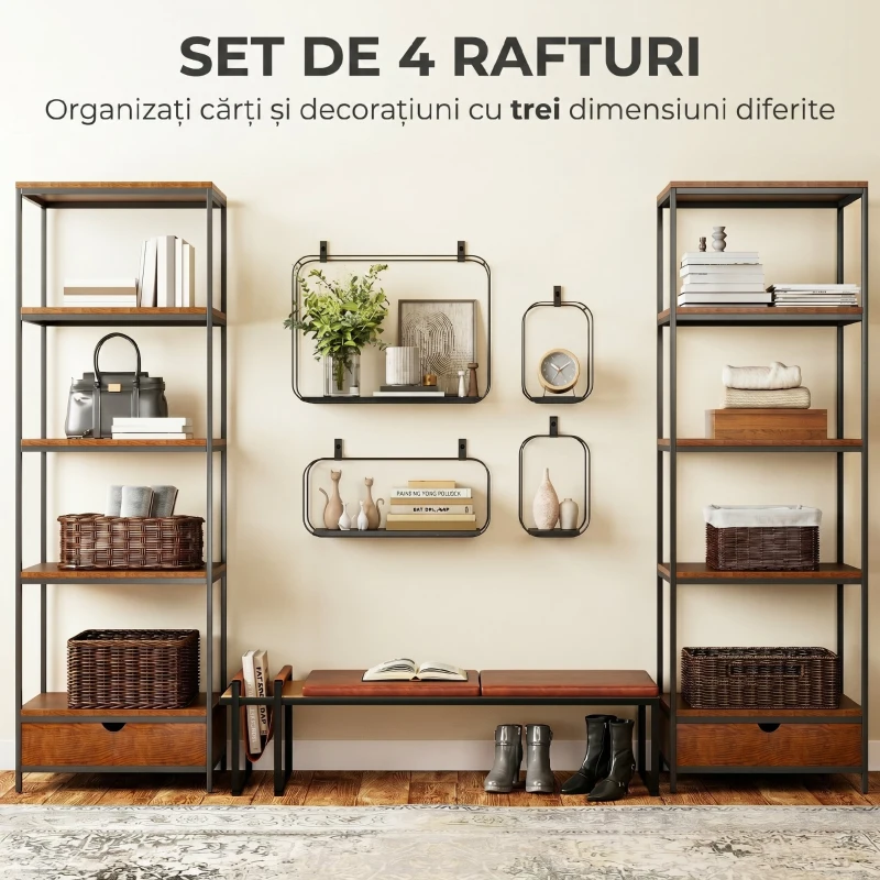 HOMCOM rafturi suspendate perete, rafturi decorative moderne