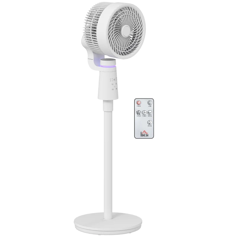 HOMCOM Pedestal Air Circulation Fan with Oscillating, Light Off, White