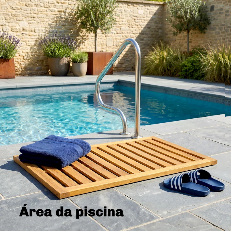 Outsunny Tapete de Banho em Madera de Acacia 91x51 cm Tapete de Duche  Antideslizante com Ripas para Drenagem Madeira