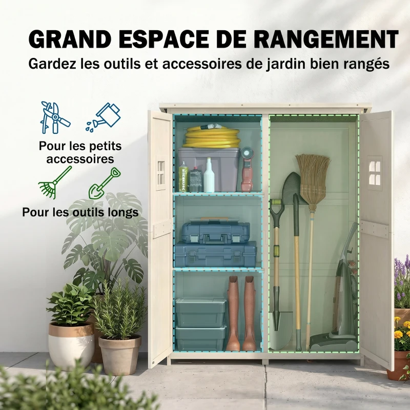 Outsunny Abri de Jardin en bois Armoire de Jardin dim. 127,5L x 50l x 164H cm 2 étagères 2 Portes 2 fenêtres Toit bitumé étanche Bois Massif Sapin pré-huilé Gris(m-4)