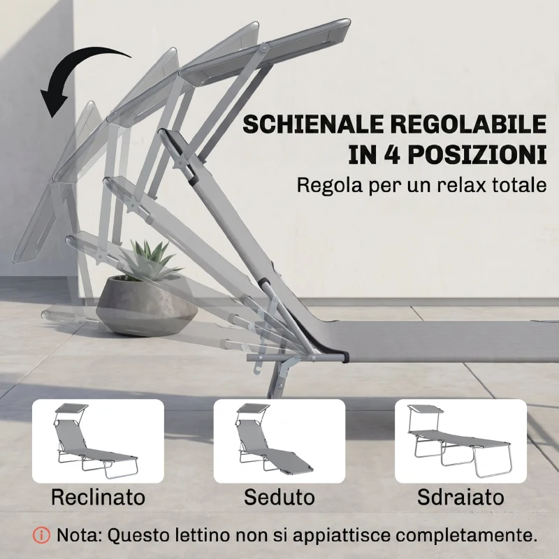 Outsunny Sdraio da Giardino Pieghevole con Tettuccio Regolabile e Schienale Reclinabile a 4 Livelli, Grigio Chiaro