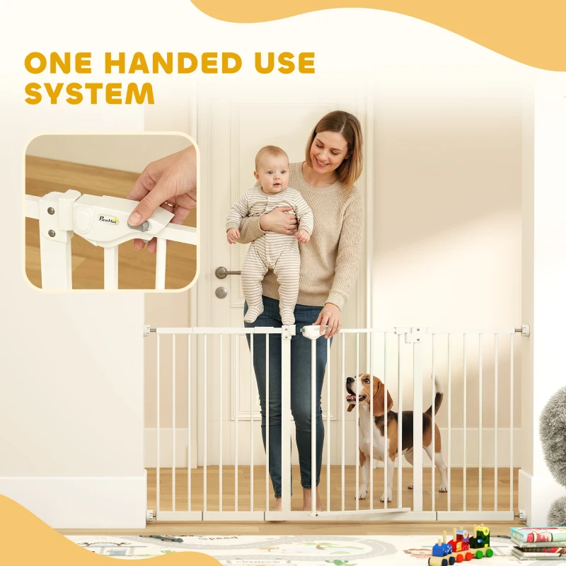 PawHut Adjustable Safety Gate w/ Three Extensions, Four Adjustable Screws, White