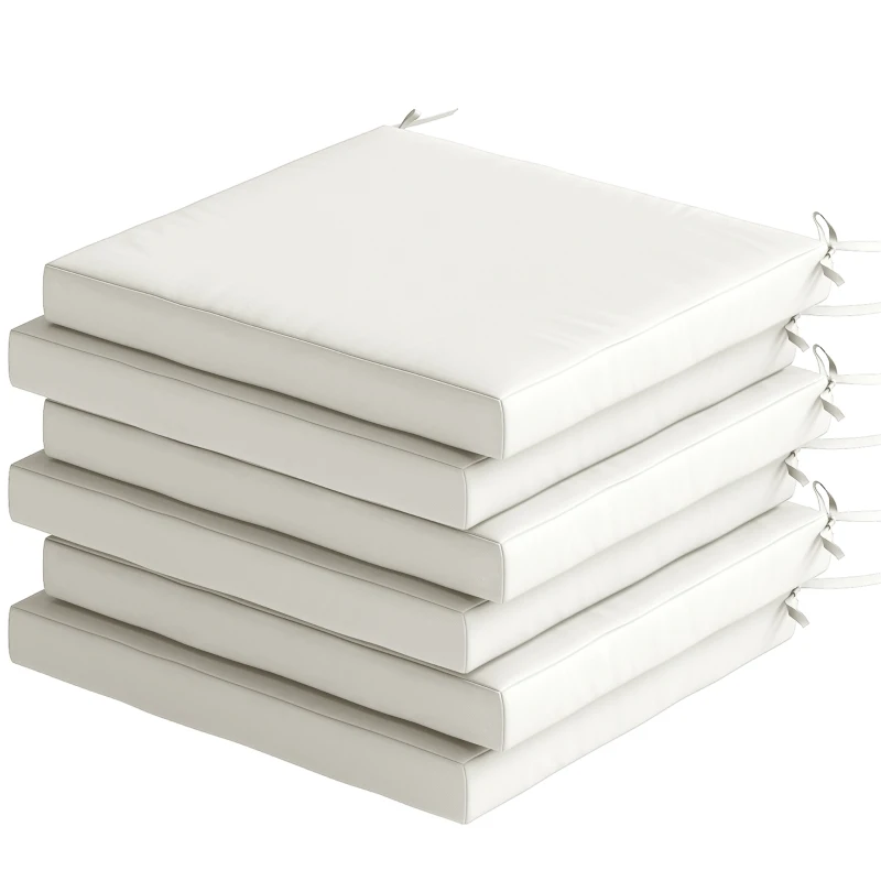 Outsunny Conjunto de Almofadas para Cadeiras de Jantar 46x42x7 cm 6 Peças com Capa Lavável e Laços, Impermeável e Anti-UV Creme