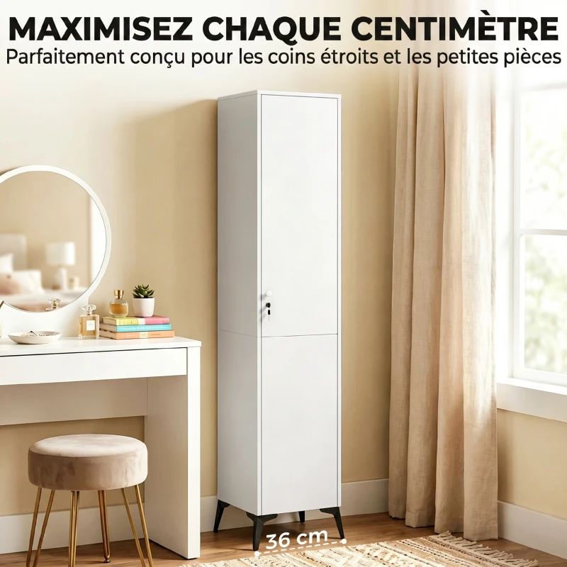 HOMCOM Armoire chambre étroite penderie avec porte, tringle et étagères de rangement, 36 x 40 x 180 cm, blanc
