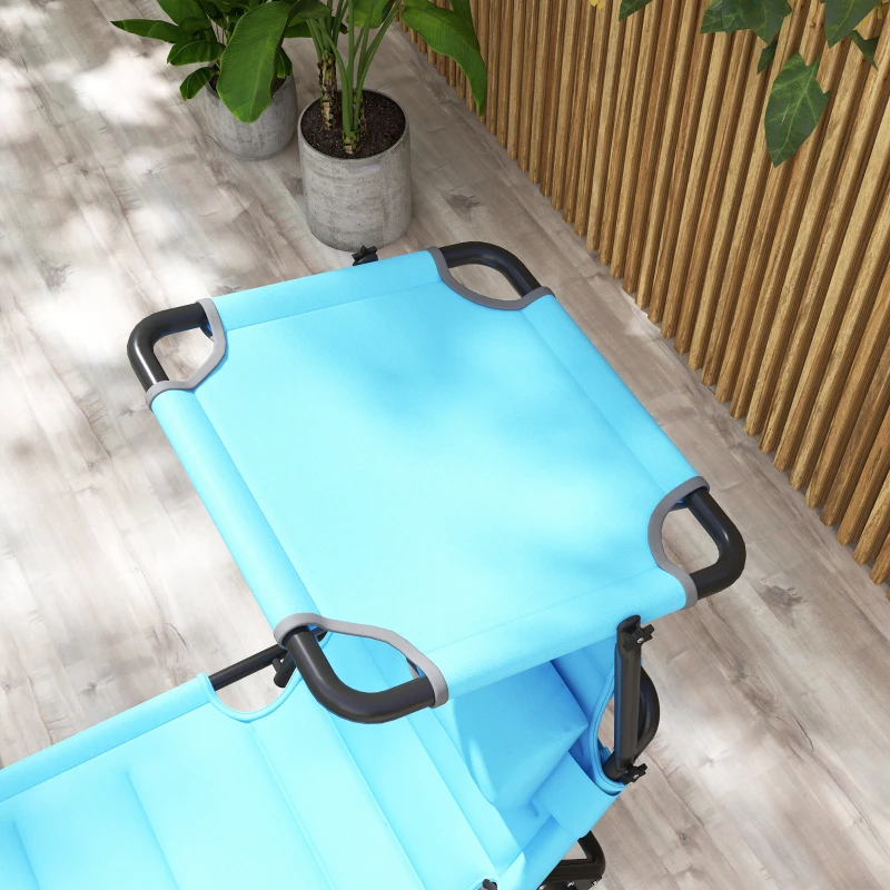 Outsunny Tumbona de Jardín con Toldo Ajustable Respaldo Regulable 4 Niveles Reposacabezas para Terraza 70x200x45 cm Azul Claro