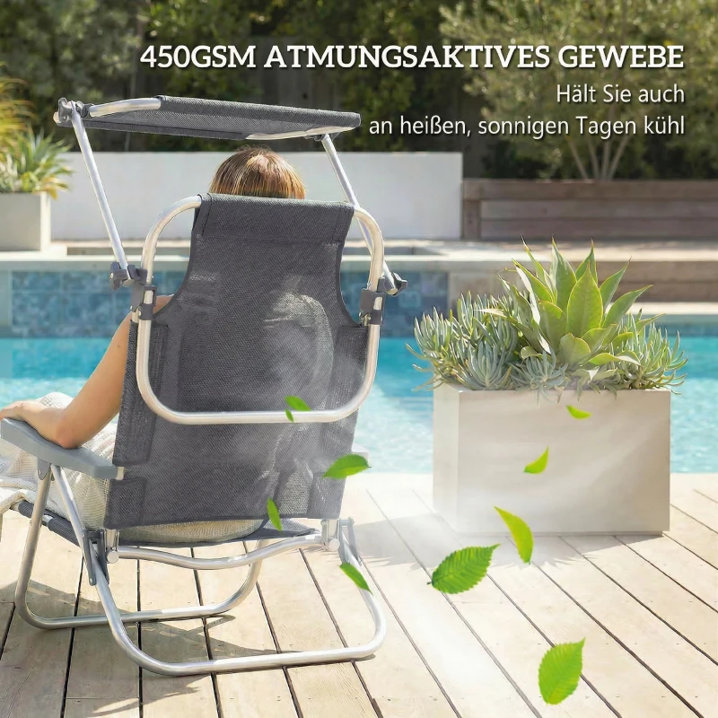 Outsunny Sonnenliege klappbar Gartenliege mit Kopfkissen verstellbarem Dach 6-Fach verstellbare Rückenlehne 62 x 68 x 79 cm Dunkelgrau