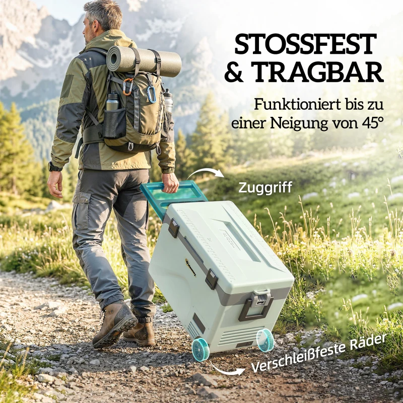 Outsunny 42,5 Liter Kompressor Kühlbox Leise elektrisch Mini Kühlschrank bis -20℃ Kühlbox mit Bluetooth Rolle Griff Handyhalter