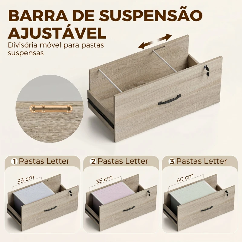 HOMCOM Arquivador com Prateleiras Móvel de Escritório com Prateleiras Gaveta para Arquivos A4 e Carta e Suporte para Impressora 70x40x157 cm Carvalho