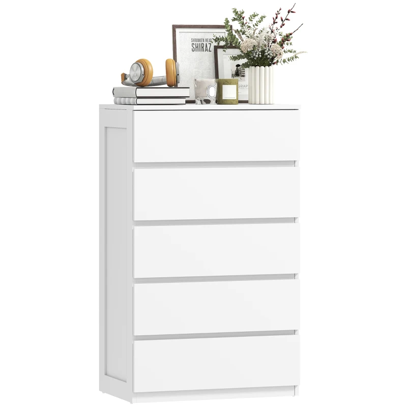 HOMCOM Commode 5 tiroirs meuble de rangement sans poignées design minimaliste 60 x 39 x 100 cm blanc
