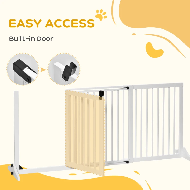 PawHut Wooden Dog Gate, Dog Fence Indoor, Freestanding Dog Barrier, Adjustable Lockable Fence with 3 Panels, 71H x 113-166W cm, White
