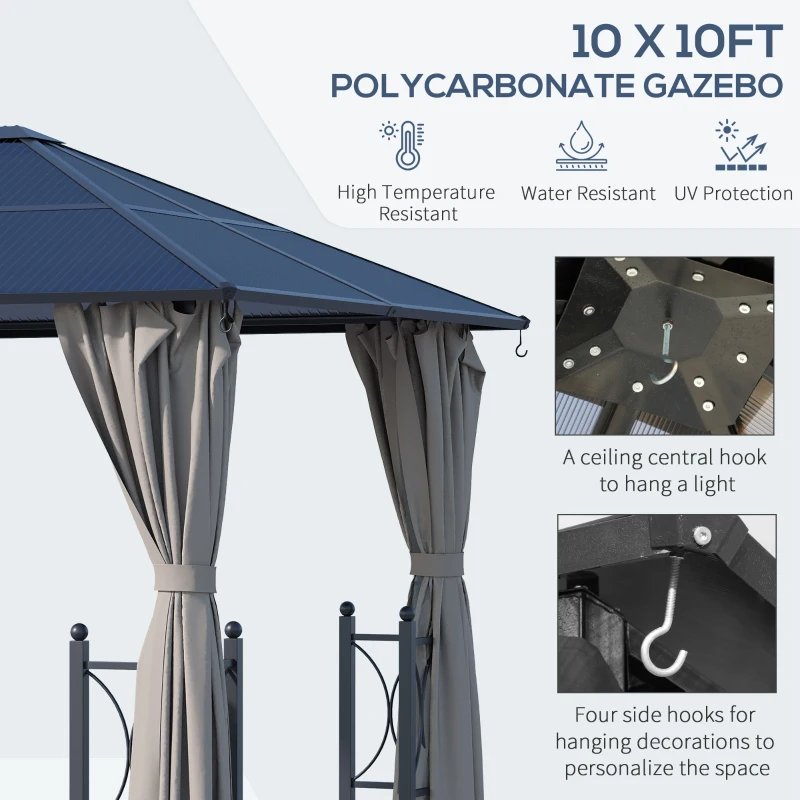 Outsunny 3 x 3(m) Hardtop Gazebo Canopy with Polycarbonate Roof, Alloy Aluminium Frame, Black