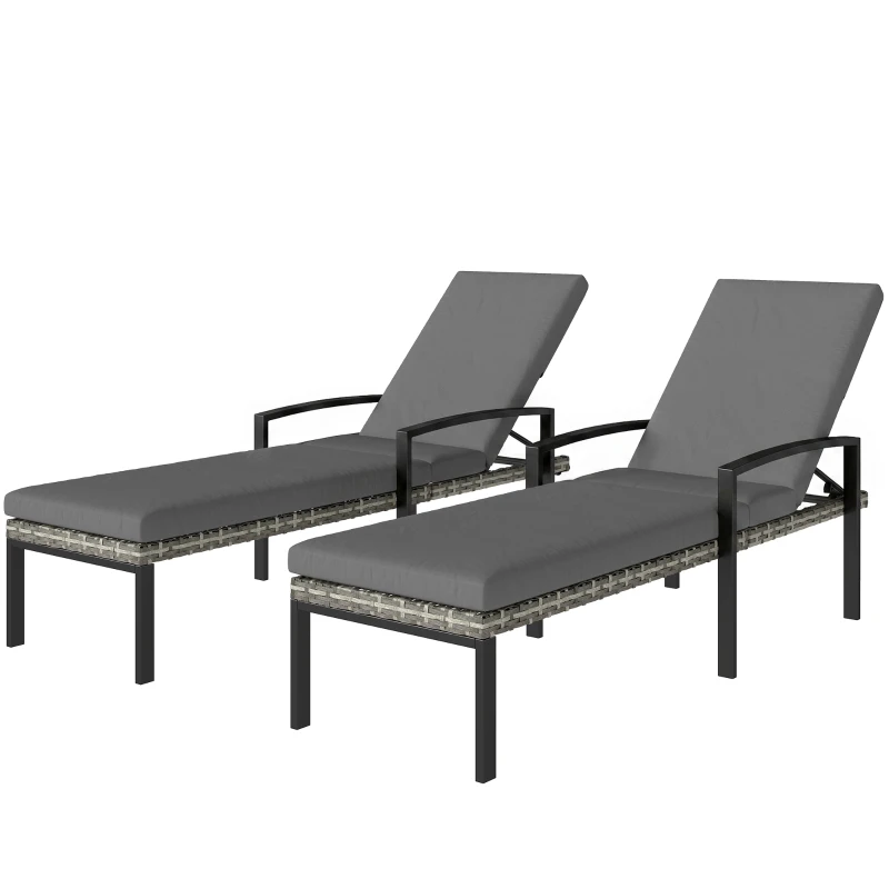 Outsunny 2er Set Sonnenliege Polyrattan Gartenliege mit 5-Fach verstellbar Rückenlehne Auflage bis 120kg Hellgrau