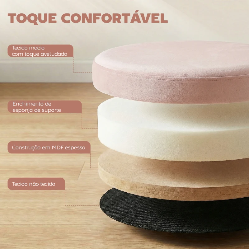 HOMCOM Puff de Arrumação Banco de Arrumação Dobrável 35 L 38x38x38 cm Estofado em Veludo Baú de Arrumação Redondo Rosa
