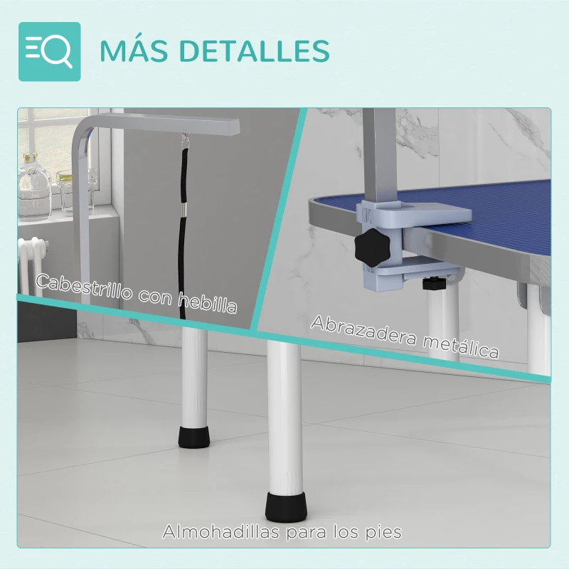 PawHut Mesa de Peluquería Canina Plegable con Encimera Antideslizante Brazo Ajustable 81x48,5x80 cm, Azul