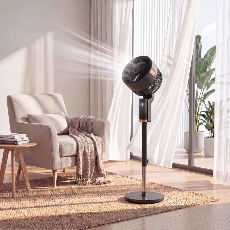 HOMCOM 20 dB Silent Standing Fan for Bedroom, 44" Pedestal Fan with 90° Oscillating, 8 Speeds and LED Light, Black